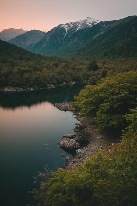 raw photo, a sunset landscape, Valdivian temperate forests, Chilean forest,  cozy, photorealistic, high detailed texture, 8k uhd, dslr, soft lighting, high quality, film grain, Fujifilm XT3, Sony A7 IV, highly detailed photography, (muted colors, cinematic, dim colors, soothing tones:1.2), vibrant, insanely detailed, hyperdetailed, (dark shot:1.2), (vsco:0.3), (intricate details:0.9), (hdr, hyperdetailed:1.2) (highest coherency: 1.39) (highest quality: 1.39) (rule of Thirds) (award winning) (breathtaking) (masterclass) (vibrant color: 0.79) (raining)