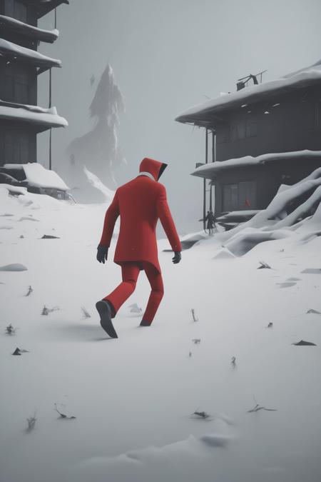 <lora:Alternate Realities:1>Alternate Realities - a man in a red suit is walking through the snow