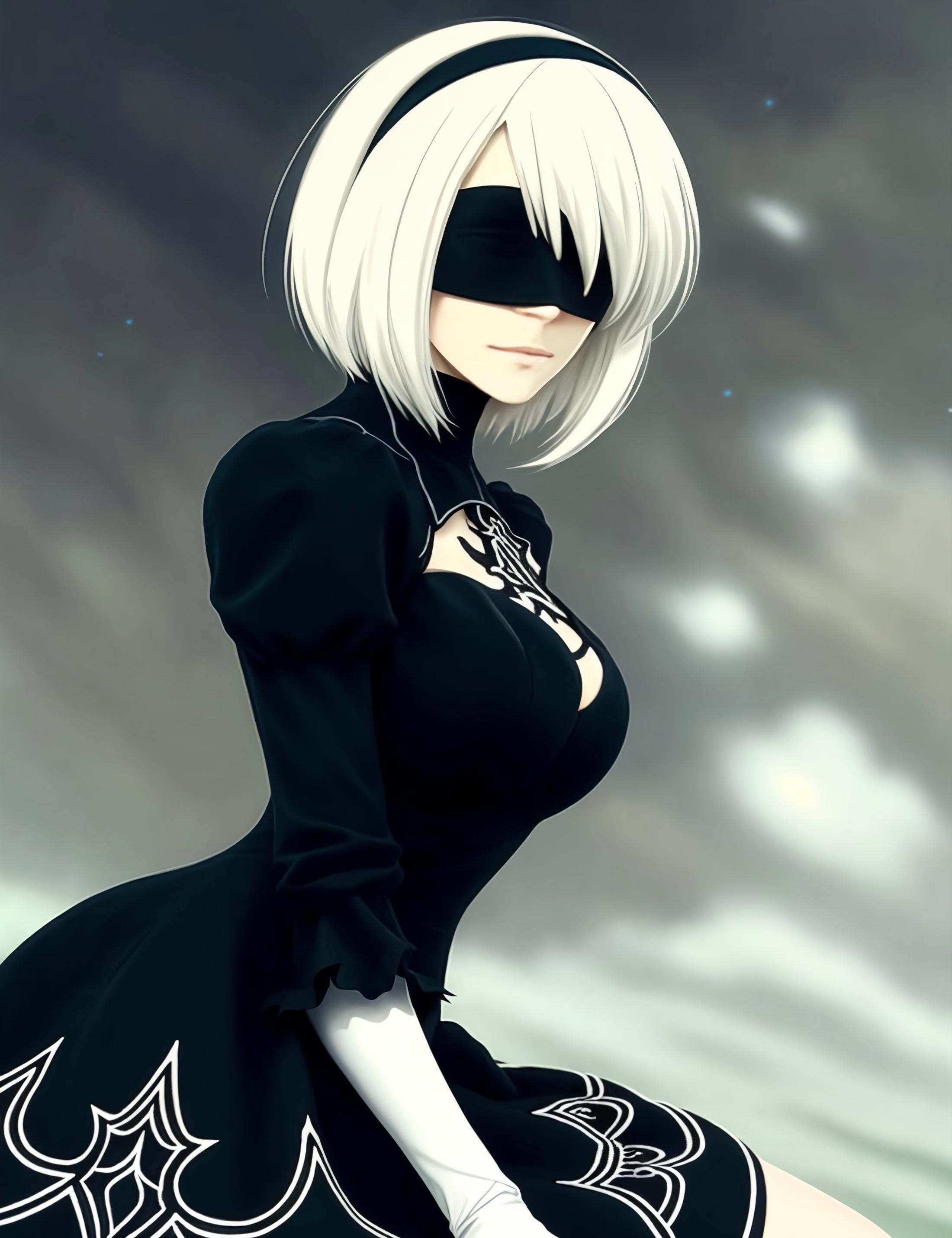 Nier: Automata, NieR, 2B (Nier: Automata), blindfold, black dress