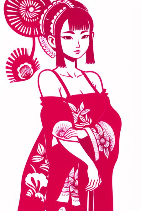 jianzhihua,(white background:1.4),  paper cut,a woman in a Pink Off Shoulder Pajamas,<lora:jianzhihuaepoch-000006:0.66>