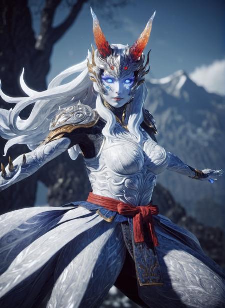 portrait of absolutely beautiful woman,1girl, <lora:niohxlyaki2-step00000420:1>,niohxlyaki,white yokai form,epic,cinematic,masterpiece,scenery in the background