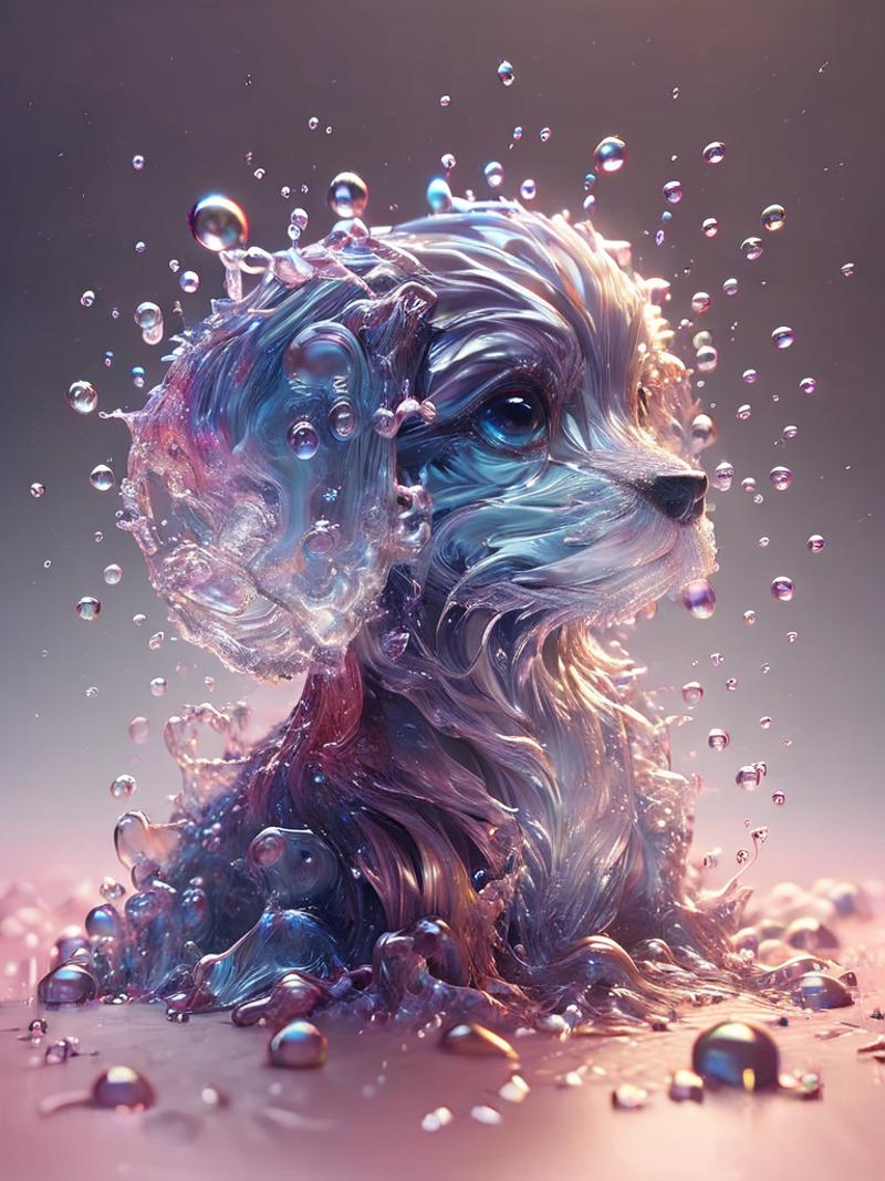 A 3D artistic representation of a dog with a bubble background.