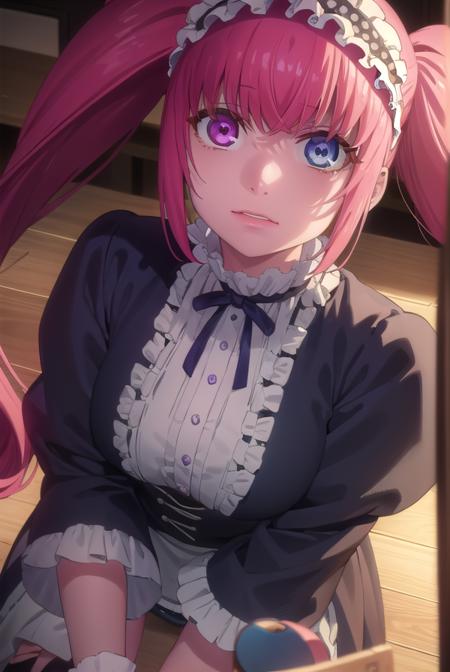 erimimushibami, <lora:erimi mushibami s2-lora-nochekaiser:1>,
erimi mushibami, long hair, blue eyes, twintails, pink hair, (pink eyes:1.3), (heterochromia:1.5),
BREAK hairband, gothic, hairband,
BREAK indoors, classroom,
BREAK looking at viewer, (cowboy shot:1.5),
BREAK <lyco:GoodHands-beta2:1>, (masterpiece:1.2), best quality, high resolution, unity 8k wallpaper, (illustration:0.8), (beautiful detailed eyes:1.6), extremely detailed face, perfect lighting, extremely detailed CG, (perfect hands, perfect anatomy),