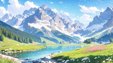 <lora:niji_vn_bg:1>, niji_vn_bg, no humans,
austrian alps meadow. mountains in the background. snowy peaks. summer. sun. nice weather. photography. mountain lake