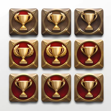 masterpiece, rank game icon,8k, <lora:rankgameicon_Hap_XL:1.6>, create a set of 3d beautiful  medals for a game  for a level-up, a wooden square  frame for each, white background ï¼