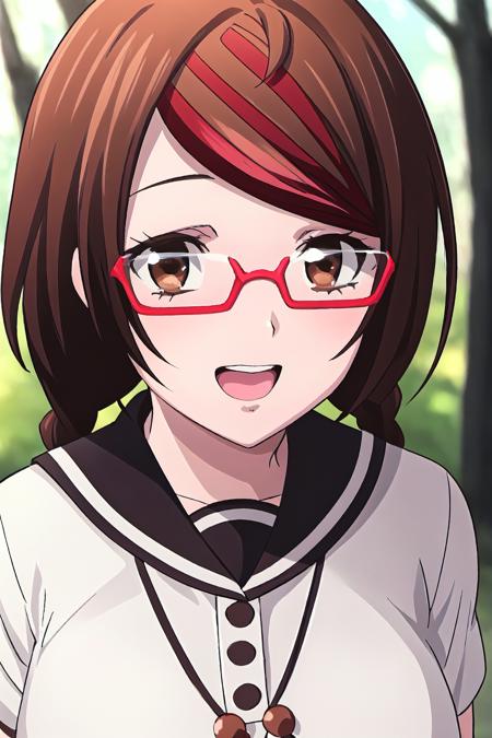 high quality, best quality, ultra detailed, masterpiece, detailed face
Misaki,  solo,  woman,  breast, hot outfit, full body, brown hair, red glasses, dual french twist
cute pose, outdoor, ultra detailed background, <lora:EMS-50727-EMS:0.800000>