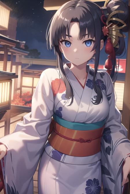 ushiwakamaru, <lyco:ushiwakamaru-lyco-nochekaiser:1>, 
ushiwakamaru, black hair, blue eyes, long hair, side ponytail, sidelocks, parted bangs, (small breast:1.2), hair bun, single bun, side bun,
BREAK japanese clothes, (yukata:1.5), obi, sash,
BREAK looking at viewer,
BREAK outdoors, fireworks, night, festival,
BREAK <lyco:GoodHands-beta2:1>, (masterpiece:1.2), best quality, high resolution, unity 8k wallpaper, (illustration:0.8), (beautiful detailed eyes:1.6), extremely detailed face, perfect lighting, extremely detailed CG, (perfect hands, perfect anatomy),