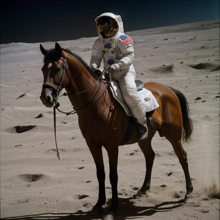 photo of an astronaut riding a horse on the moon