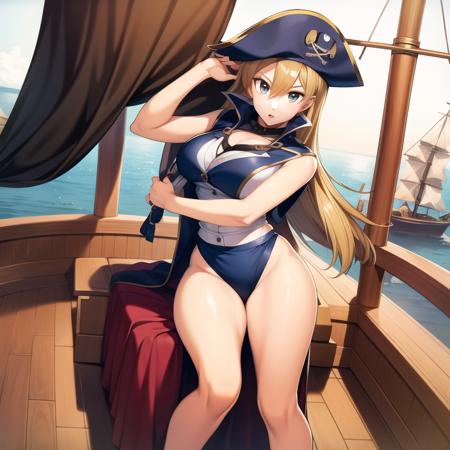 1girl, highres, masterpiece, tenjouin asuka, full body, solo, anime, absurdres, detailed face, perfect eyes,
Captain, ship, sailing ship, pirate, pirate hat, pirate costume