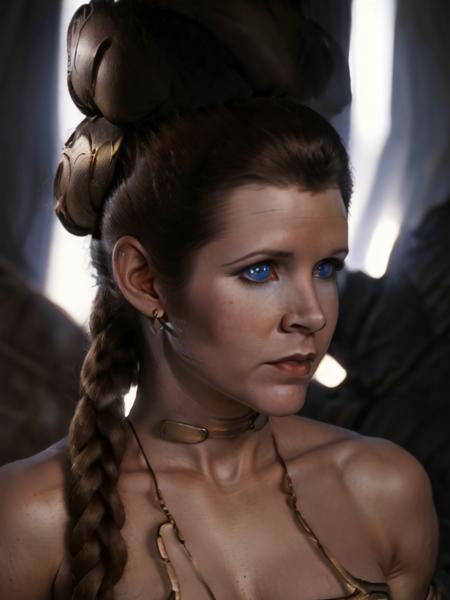 1982 a woman as Leia_Organa in metal bikini <lora:Leia_Organa-000010:0.7> carrie fisher supermodel, nude, modeling in space nudist ,realistic detailed skin with pours, modeling shoot, alluring, huge breasts supermodel, year 1985, ,detailed, dynamic modeling pose , Golden hour, magic hour, dramatic lighting, clouds, sci-fi, sunset, urban, rim lights, hair light, reflection, blonde supermodel ,raytraced, subsurface scattering ,Detailed, sharp focus, depth of field, blonde hair, blue eyes, , digital photo by metart