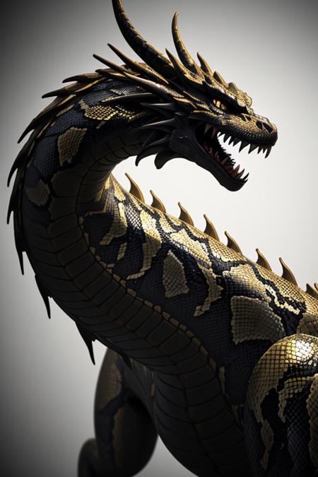 Asian dragon gold snake gradient vibrant neon colour, rough, textural, broad brush strokes, red color prominent detailed, alienzkin, silhouette, spotlight, dark theme, c4d, blender, raytracing, unreal engine 5, render 3d, face close up,