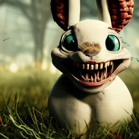 a white bunny rabbit sitting next to a wicker basket of easter eggs, by <HorrorByDave>,