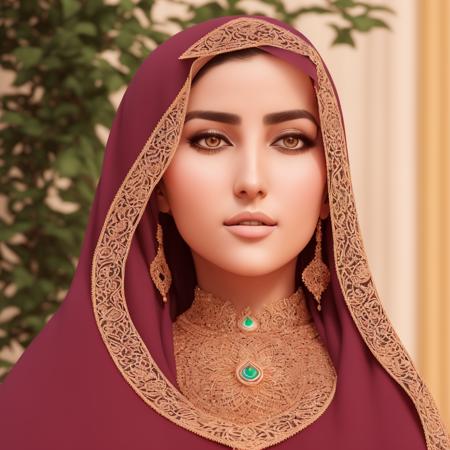 25yo Arabic female looking at the viewer, detailed face,  attractive, underboob, full elegant dress, wavy chestnut hair, ((closeup)), perfect eyes, (interior home background), (photorealistic), intricate, highly detailed, absurd res, symmetrical, backlighting, colorful,  concept art, (photography:1.5), sharp focus, illustration, award-winning, 8K.