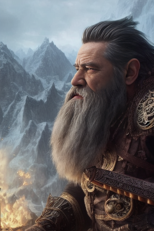 8k rendering, realistic digital painting of a rpg dwarf warrior, ice mountain, intricate details, fantasy universe, intric...
