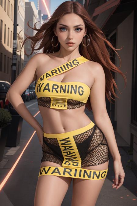 c4ut1ondr3ss, caution tape dress, ("WARNING" text:1.2)