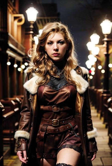 katheryn, steampunk, 18yo beautiful woman, perfect nose, perfect face, perfect, gorgerous, slim girl , Caucasian, white skin, white eyes,  snowstorm,  snow, wind, blizzard, light theme, steampunk outfit, black eyeliner, cinematic light, Night Photography, Light Beans, dramatic light, intricate details, perfect breasts, intrincate outfit, pocket watches, bronze and copper accessories, clothing with transparent parts  <lora:steampunkengis_ss13_mech:0.5> <lora:atrizes_v05:1>