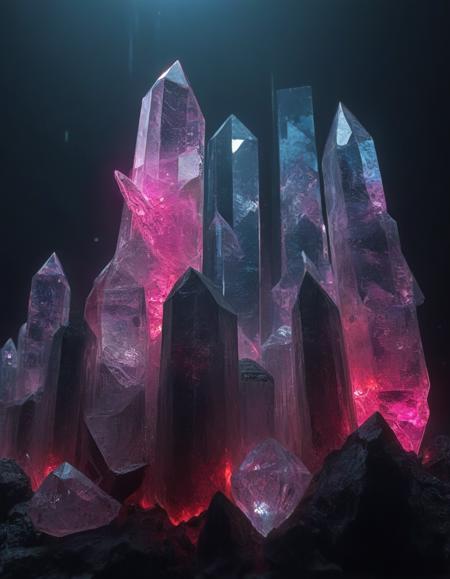 A futuristic cityscape where every building is a towering crystal, glowing with vibrant colors and sharp edges. The structures are crystalized and geometric, with shards of light reflecting off their surfaces.  <lora:SoulGemmed:1>