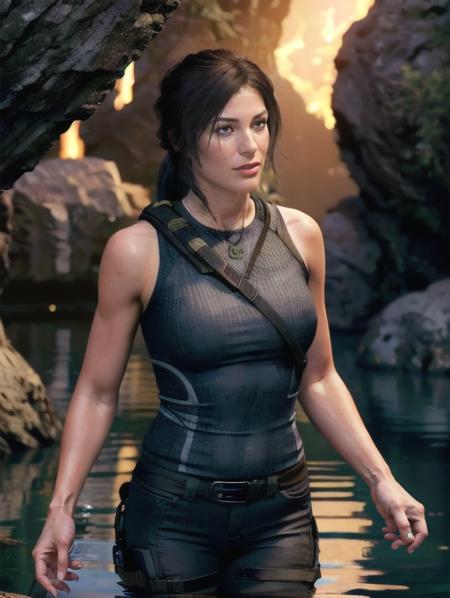 Lara Croft, exploring dark cave, water, moonlight, fire,   (8k, RAW photo, best quality, masterpiece:1.2),ultra-detailed, (high detailed skin:1.2), 8k uhd, dslr, soft lighting, high quality, <lora:projectile_cum_v0.2:1> (8k, RAW photo, best quality, masterpiece:1.2),ultra-detailed, (high detailed skin:1.2), 8k uhd, dslr, soft lighting, high quality,  <lora:Lara_Croft_SotTR_v11:0.8>