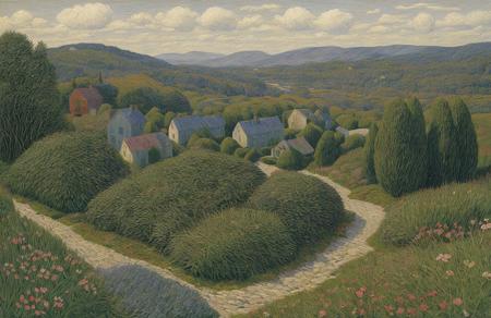 style of Henry Moret, clump ,garden ,thicket ,parcel , Moraine , a painting,scene painting,scenery,