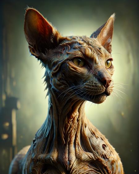 made of ral-zmbyz, RAW photo, continuous line art, Anime of a (Cornish Rex Cat:1.3) , elegant, dynamic, Fujicolor Superia X-TRA 400, 800mm lens, poster art, alien, painterly, lavish, ((Elegant)) , ((Phenomenal)) , ((Breathtaking)) , ((Detailed)) , ((Captivating)) , ((Astounding)) , fantasy, Spells, Nature, Mystical, oil painting, Oil on canvas, Oil artwork, Canvas painting, Antique glow, Vintage illumination, Retro lighting, Small aperture, Deep depth of field, Sharp from front to back . Dreamlike, mysterious, provocative, symbolic, intricate, detailed, <lora:ral-zmbyz:1>