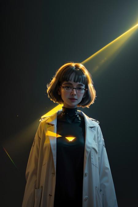 A black frame, in the center a keyhole through which the room is visible (a quantum luminous supercomputer with a mechanical manipulator in the form of a robotic arm, this hand is shaken by a joyful girl in a short white coat and glasses and short dark hair in the style of a square)....
.. 
.  
 The background is minimalist, a gradient of shadowy blue tones, amplifying the ethereal and futuristic ambiance of the scene. . A palpable sense of pure, overwhelming ecstasy and otherworldly emotion is expressed through a psychedelic, repeating, anaglyph chromashift glitch effect.  The entire composition reverberates with a feeling of digital decay and rebirth, as if trapped inside an ancient portal observed through a game camera lens..
.,
.. 
 (Depth of field), .
 An otherworldly atmosphere.
(Depth of field), low saturation, detail. mythical, stylish, charismatic. ,
, masterpiece, ,Image quality, , CPA,
UNI_SCI_FI_CORE.
with yellow rays of sunlight piercing through the misty atmosphere. masterpiece. An otherworldly atmosphere, Mysticism. mythp0rt, UNI_SCI_FI_CORE.
(Depth of field),detail.  Stylish, charismatic.
Otherworldly atmosphere. aidmamj6.1
detail. mythp0rt, Stylish, charismatic.c.