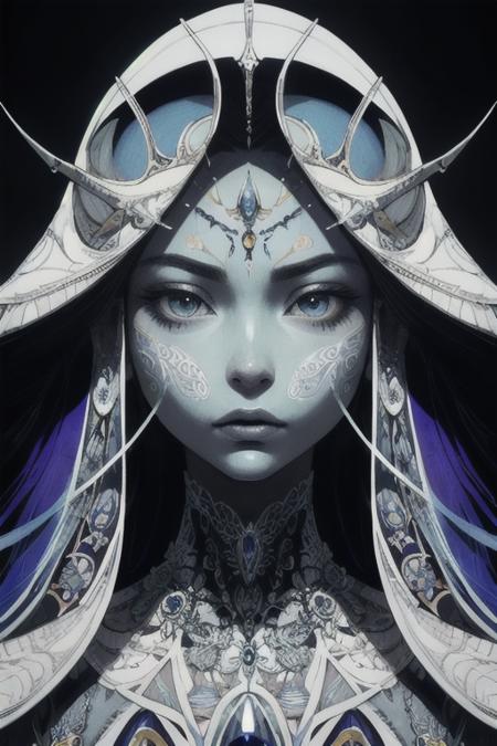 alien art and illustration, in the style of balanced symmetry, detailed facial features, meticulous portraiture, complex patterns, colorful, surreal, sharp focus, set background, incredible fine detail, very coherent, cinematic, stunning composition, unique, epic, great artistic, perfect light, attractive, elegant, delicate, highly elaborate, vibrant color, ambient atmosphere, inspired, rich deep