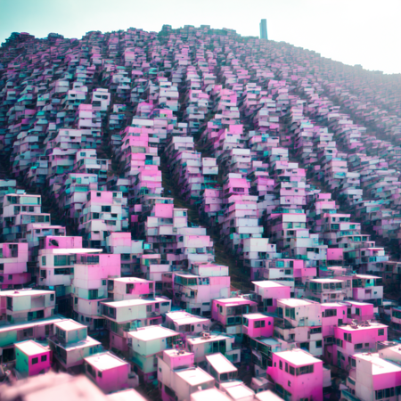 photo, a large group of buildings sitting on top of a hillside (glitchslums style:1) <lora:djzGlitchSlumsV21:1>