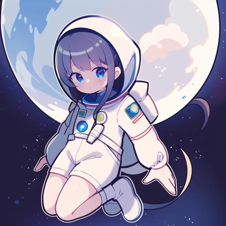 masterpiece, best quality, marikyuun, 1girl, astronaut, astronaut helmet, Space suit, floating, full body, space, stars, moon, <lora:marikyuun-20:0.7>