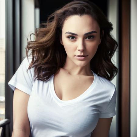 Picture, best quality, a woman in the city, photo of beautiful GG<lora:GG:1.0>, casual, half body, white t-shirt looking at viewer, perfect face, perfect eyes, sharp focus, Intricate, High Detail, dramatic, photorealistic,