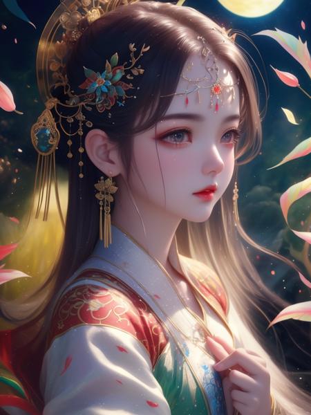 dramatic angle,(fluttered detailed color splashs), (illustration),(((1 girl))),(long hair),(rain:0.9),(hair ornament:1.4),there is an ancient palace beside the girl,chinese clothes,(focus on), color Ink wash painting,(color splashing),colorful splashing,(((colorful))),(sketch:0.8), Masterpiece,best quality, beautifully painted,highly detailed,(denoising:0.6),[splash ink],((ink refraction)), (beautiful detailed sky),moon,highly,detaild,(masterpiece, best quality, extremely detailed CG unity 8k wallpaper,masterpiece, best quality, ultra-detailed),(Lycoris radiata)
<lora:Dream:0.6>