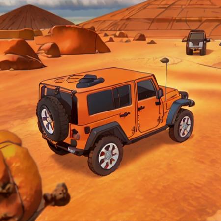 an orange jeep <lora:supercrooks:1>