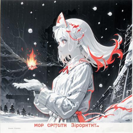 CCCPposter, soviet,red monochrome, (from_side), 
(snow:1.2), (storm:1.2), 
1girl, solo, beautiful_face,
tiny flame on her hands, looking_forward,(dark clouds),upper body, 
<lora:sovietPioneers_sopiV10:0.75>,  <lyco:CCCPposterv3:0.45>