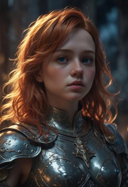 High resolution ultra-realistic of Beautiful Warrior Sadie Sink as Joan of Arc, 8k, capturing the intensity of the moment, cinematic lighting, standing on a bloody and stormy battlefield in bloody battle, wavy red hair, realistic dirty pale face, realistic blue eyes,  beautiful hourglass figure, burning in a medieval Town, intricately designed iron and silver armor, Dark Ages Aesthetic, perfect athletic figure, beautiful Warrior Joan of Arc, fire, ultra realistic, cinematic style, vigorous and seductive, athletic figure, dark fantasy, dramatic lighting, wet and sweaty skin, dirty skin, athletic figure, dark fantasy, dramatic lighting, Greg Rutkowski style,, Warrior Joan of Arc on in iron armor, hyper-detailed, hyper-realistic, bright colours, Attractive 21 old years girl, Attractive, beautiful firm Breasts, sharp focus, digital painting, Photograph Taken on Nikon D750, Alphonse Mucha, 8K, athletic figure, Hyperdetailed, hyperrealism, Attractive, Attractive bust girl, asymmetric balance