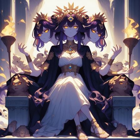 hecate hecate, greek goddess three heads yellow eyes, purple hair