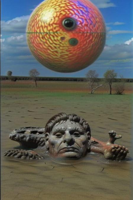 Weirdcore upper body and face of <ffurian> male face on mud on african ground,  (face portrait 1.6) palm trees, 90VHS, (ffurian man with beard 1.1) (y2k aesthetic 0.8), ms paint style <lora:ms-paint-lora:1> (rainy weather 1.2), the matrix movie, <lora:y2kaesthetic:0.7>, half0ster, organic sculptures
