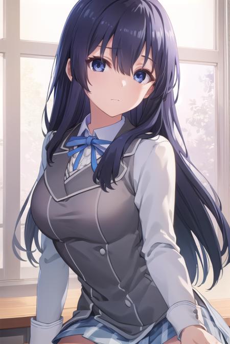 ayaseayatsuji, <lora:ayase ayatsuji s1-lora-nochekaiser:1>,
ayase ayatsuji, long hair, black hair, hair over one eye, (grey eyes:1.3),
BREAK skirt, long sleeves, school uniform, juliet sleeves,
BREAK indoors, classroom,
BREAK looking at viewer, (cowboy shot:1.5),
BREAK <lyco:GoodHands-beta2:1>, (masterpiece:1.2), best quality, high resolution, unity 8k wallpaper, (illustration:0.8), (beautiful detailed eyes:1.6), extremely detailed face, perfect lighting, extremely detailed CG, (perfect hands, perfect anatomy),