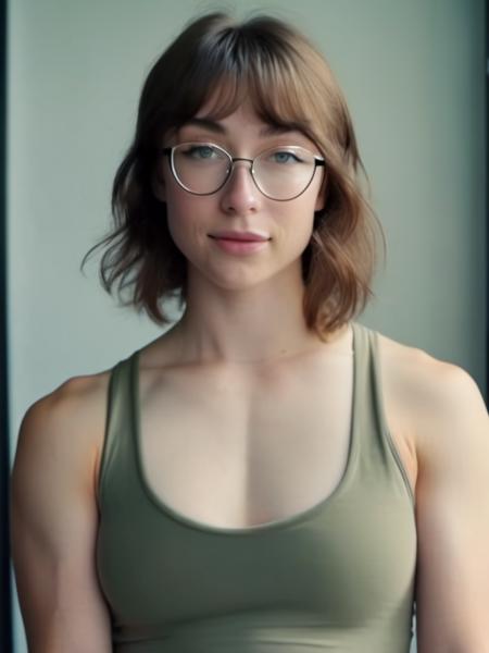 <lora:XLeanBeefPatty-alpha:1> (l34nb33fp4tty), RAW photo, high quality, portrait, 25 year old woman, pretty, brown hair, detailed face, skin pores, wearing glasses, natural eye color with low color saturation
wearing a t-shirt, (flexing:1.4)
cinematic shot, 8k uhd, dslr, soft lighting, high quality, film grain, Fujifilm XT3, hyper realistic, detailed skin, rich colors, hyper realistic, lifelike texture, dramatic lighting, cinestill 800, hyperrealism, photorealistic, 8K UHD