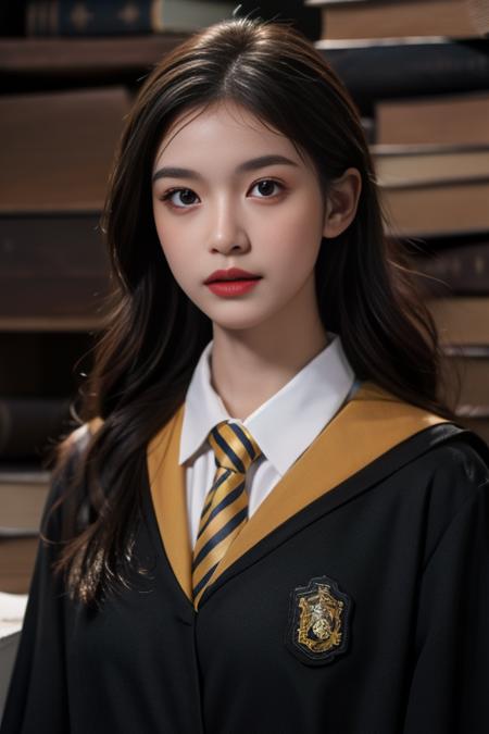 hufflepuff uniform, hogwarts school uniform, robe, collared shirt, necktie,