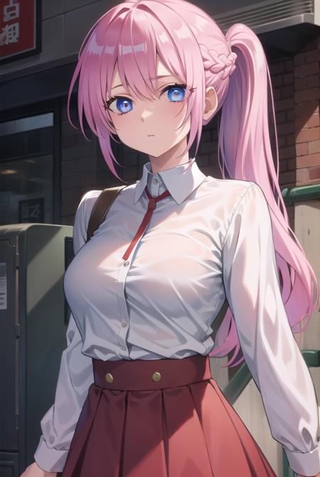 miyakoshikimori, <lyco:miyakoshikimori-lyco-nochekaiser:1>,
miyako shikimori, long hair, blue eyes, hair between eyes, pink hair,
BREAK dress, ponytail, braid, red dress, collar, button, skirt, red skirt,
BREAK looking at viewer,
BREAK outdoors,
BREAK <lyco:GoodHands-beta2:1>, (masterpiece:1.2), best quality, high resolution, unity 8k wallpaper, (illustration:0.8), (beautiful detailed eyes:1.6), extremely detailed face, perfect lighting, extremely detailed CG, (perfect hands, perfect anatomy),