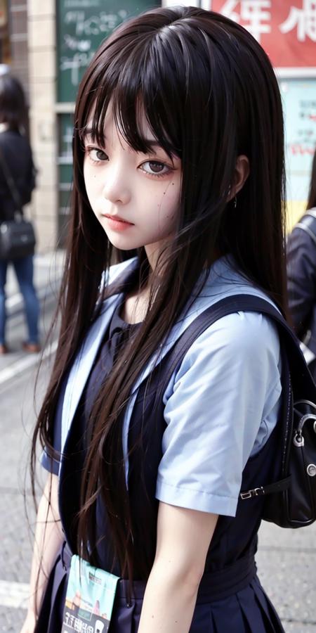 Tokyo street,night,1girl,  <lora:sd-No.166-000014:0.8>,upper body, face focus,school uniform,, 8k, RAW photo, best quality, masterpiece,realistic, photo-realistic,