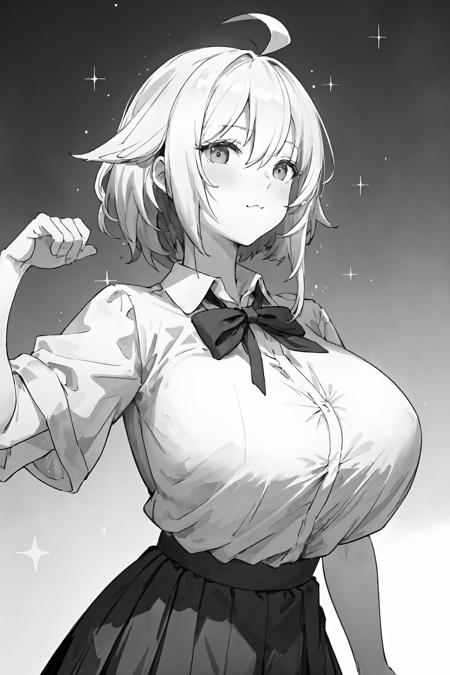 (masterpiece, best quality:1.4),upper body,1girl,collared_shirt and flared_skirt as material2,high contrast,clay \(medium\),huge ahoge,sparkling eyes,:>,breast awe
Negative prompt: (worst quality, low quality:1.4), (zombie, sketch, interlocked fingers, comic),nsfw,
Steps: 22, Sampler: DPM++ 2M Karras, CFG scale: 4, Seed: 3682529039, Size: 512x768, 