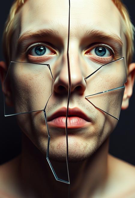experimental portrait photography of eminem broken mirror portrait, head made of a collage of different facial features of different persons