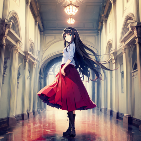 tohno_akiha an artistic picture of a anime style young woman with long flowing hair standing, indoors, bedroom background, 1girl, tohno akiha, solo, long hair, blue eyes, long skirt, hairband, skirt, boots, black hair, red skirt an anime style girl with short hair and dressed in an outfit as the one from the anime, 1girl, tohno akiha, solo, long hair, skirt, school uniform, black hair, blue eyes, hairband, black socks, serafuku, socks, full body, hand on hip, white indoors, pleated skirt, bedroom background, kneehighs a cartoon image of a woman in red hair wearing a blouse and skirt, tohno akiha, 1girl, solo, long hair, skirt, red skirt, red hair, hairband, white hairband, blue eyes, shirt, looking at viewer, white shirt, indoors, bedroom background,