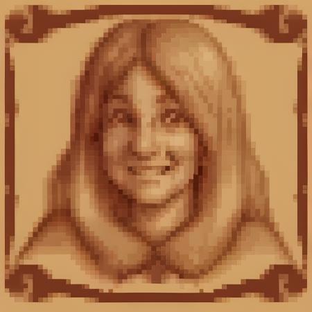 <lora:SNES Lord of the Rings Portraits - V1-000010:.5> snes_lotr_portrait, sepia tone, parchment_border, pixels, portrait, 1girl, old, long hair, looking at viewer, grin