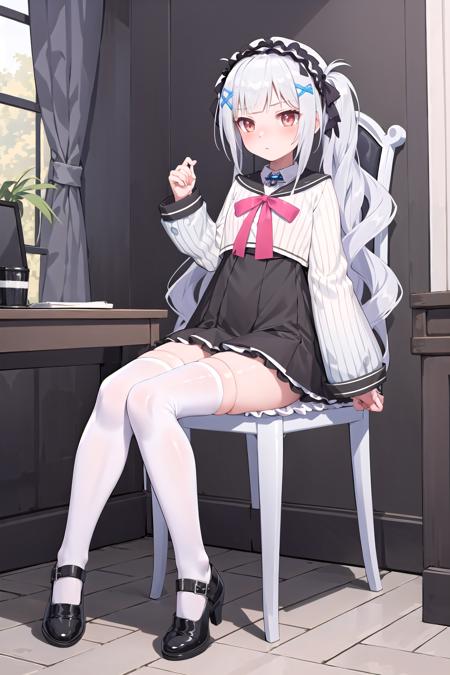 (masterpiece, best quality), 1girl, solo, chair
<lora:koxiaVR_2.0_v3:0.6>, vr-koxia, white thighhighs, hair band, black shoes