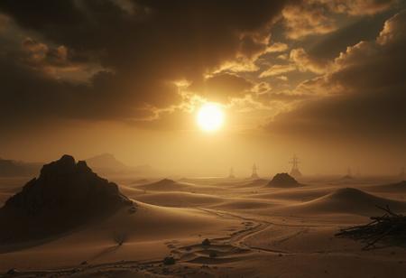 stelar apocalyptic landscape, top hard light, sand environment, mystic, highly detailed, melancholic, masterful photography, ultra detailed