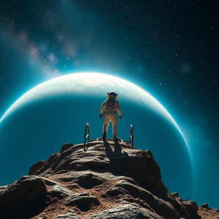 Stepping off a spaceship for the first time on a newly discovered planet in an unknown universe and enjoying the unimaginable beauty before us Show me the most beautiful image