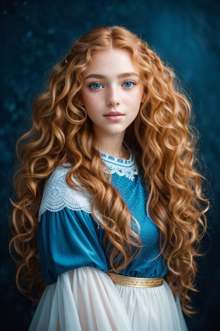 dutch Girl, full body potrait of a photorealistic beautiful redhead seductress, middlelong ginger dyed hair, framed by a halo of bouncy, voluminous curls, spiraling ringlets, voluminous curls, light blue eyes, angry eyes, dim lit, 8k uhd, soft lighting, intricate details, petite well-proportioned nose, Oval face shape, full well-defined lips, subtle freckles, high resolution, ultra quality, Global illumination, real hair movement, realistic light, realistic shadow, light makeup