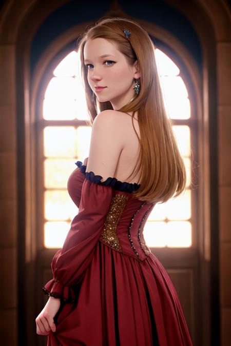 <lora:MandiCollins_SD1.5_512_230224:0.65> An intricate full color photo of MandiCollins, wearing a renaissance dress, eyes directed to camera, sharp focus, natural lighting, f2, 35mm, renaissance Background