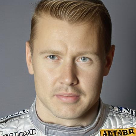 portrait of  <lora:Mika Hakkinen V0.1:0.9>, racing suit, dramatic, realistic, photograph